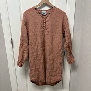 Parachute Dress 100% Linen Clay Minimalist Lagenlook Natural Tunic Large